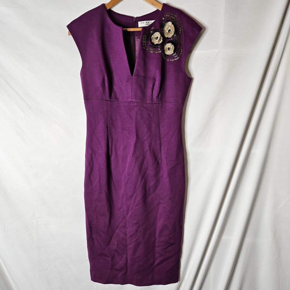 Trina Turk Purple Beaded Embellished Cocktail Midi Dress sz 6
